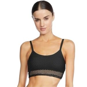Robin Piccone Pua Fishnet Cami Black Mesh Overlay Swim Bralette Bikini Top, M